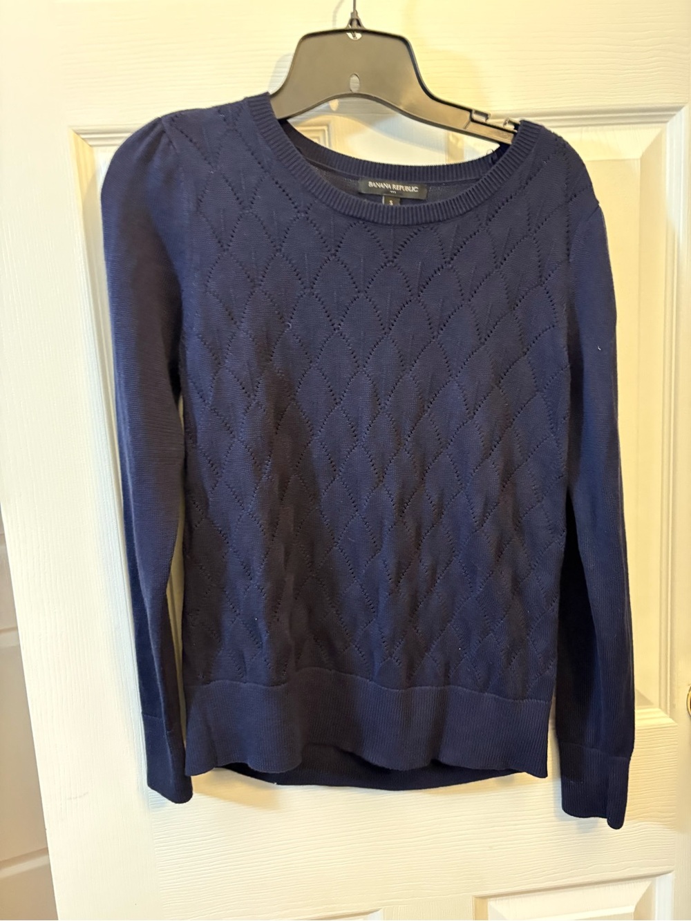 Banana Republic Navy Pointelle Crewneck Sweater
